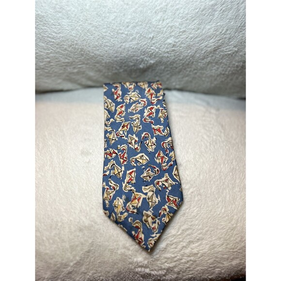 Vintage Genuine Burberry‎ Blue Neck Tie ~ Go Fly ~ 100% Silk Hand Sewn in USA - Picture 1 of 10